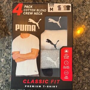 Puma Men's Crew Neck T-Shirt 4-Pack - Black, Gray, White Size Medium (38-40inch)